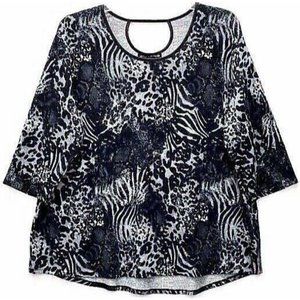 Suzie in the City Tunic Top Womens Sz 3X Pullover 3/4 Sleeve Black Print Stretch